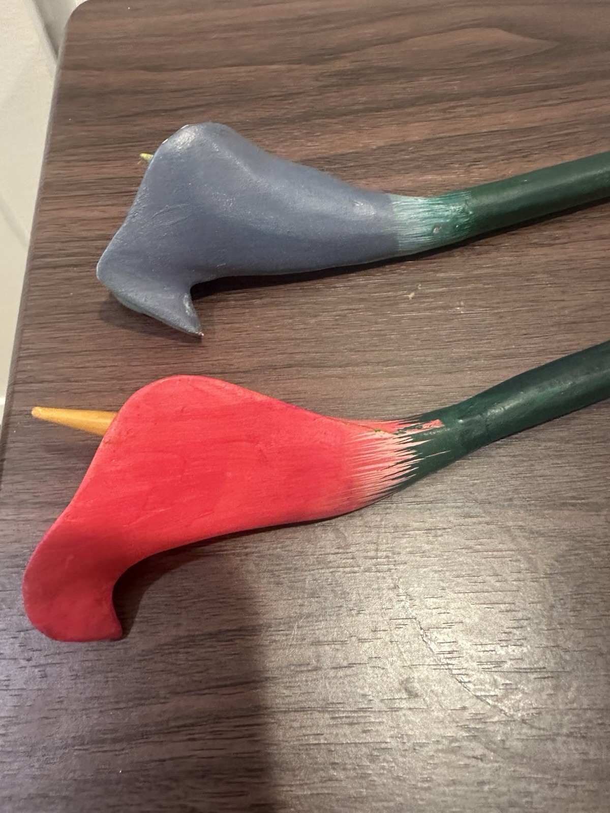 Pair Of Red And Blue Wood Long Stem Calla Lillies 18”