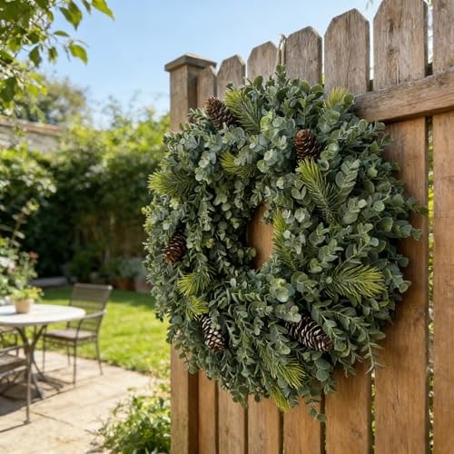 Spring Summer Wreaths for Front Door 19.69″ Artificial Green Boxwood Green-1