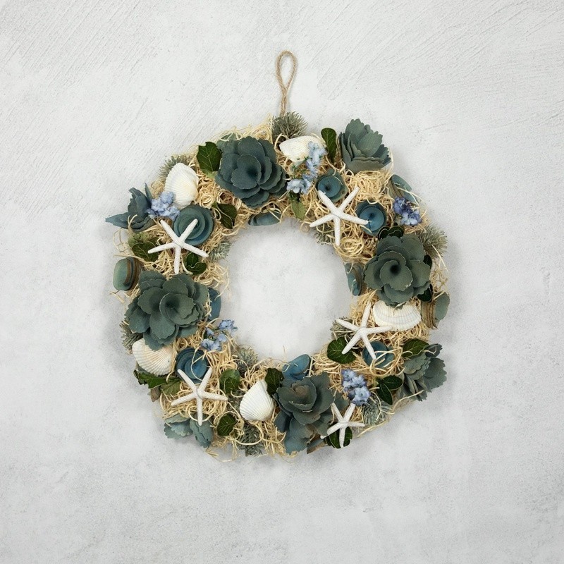 Coastal Decor Wreath Seashell Starfish Wooden Floral Indoor Decoration 12 Inch
