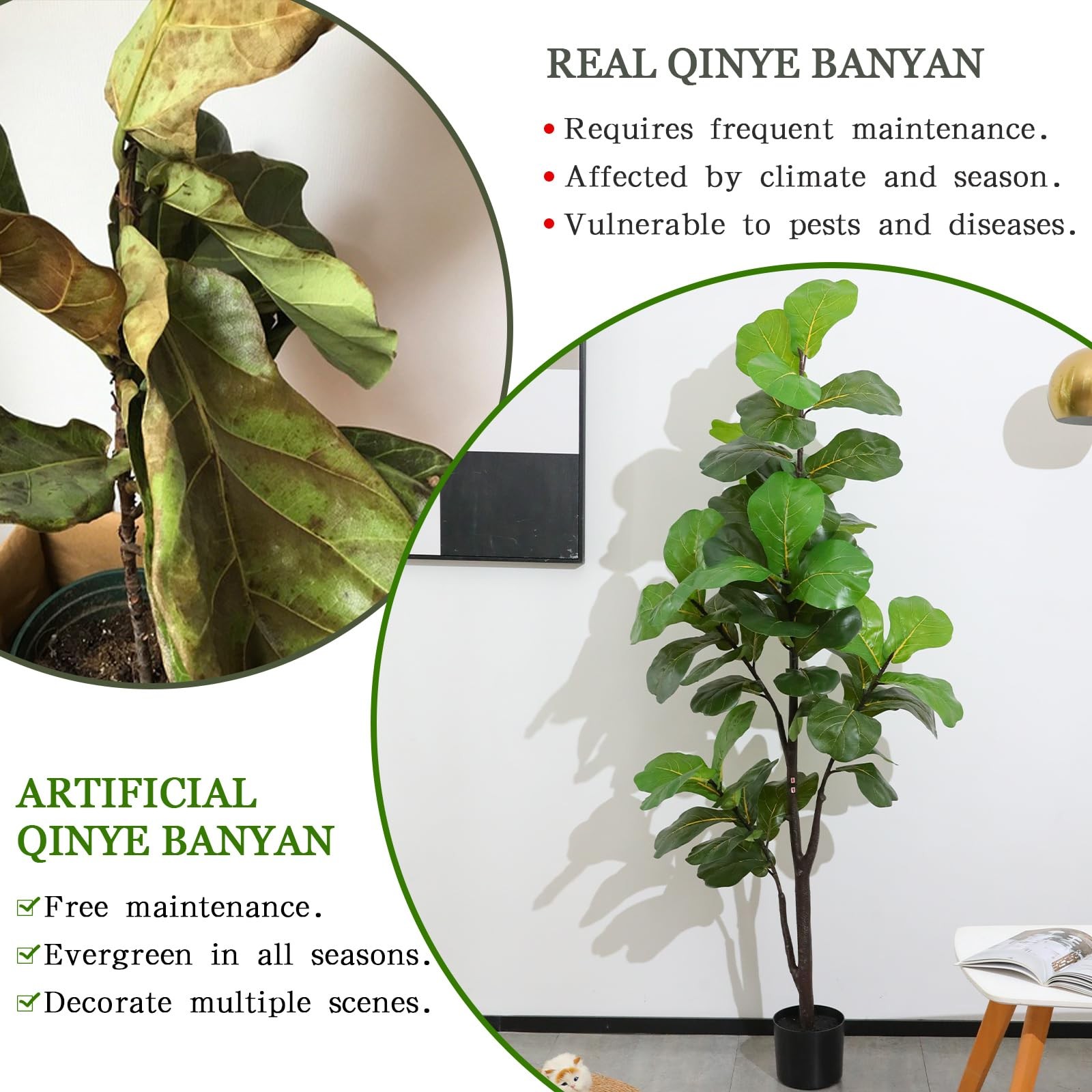 Pertivery Artificial Fiddle Leaf Fig Tree 6ft,
