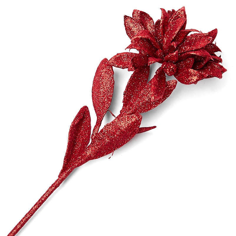 Package of 6 Red Glittered Double Poinsettia 25″ Stem Sprays