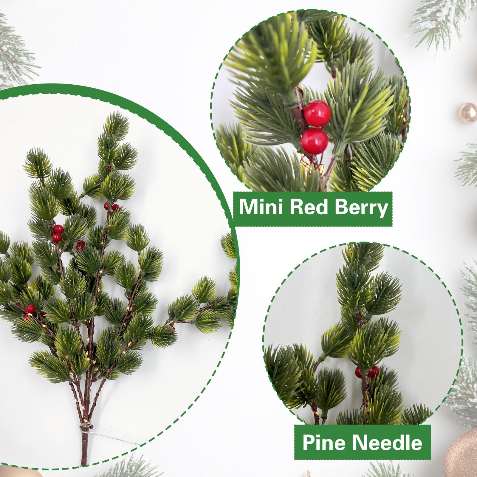 2 PCS Lighted Christmas Pine Brenches for Vase, Prelit Artificial Twigs with …