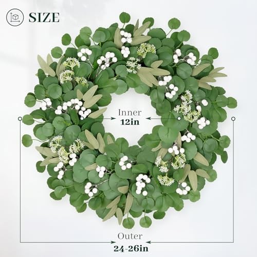 Eucalyptus Wreath 24 Inch Large Wreaths for Front Door, All Season Green