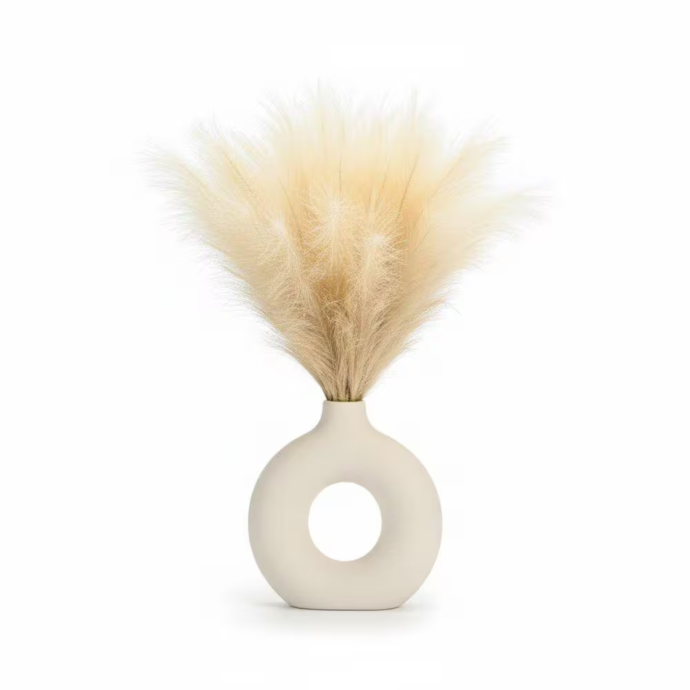 2.13 In. 12-Pieces Beige and Brown Artificial Plant Faux Pampas Grass Non-Sheddi