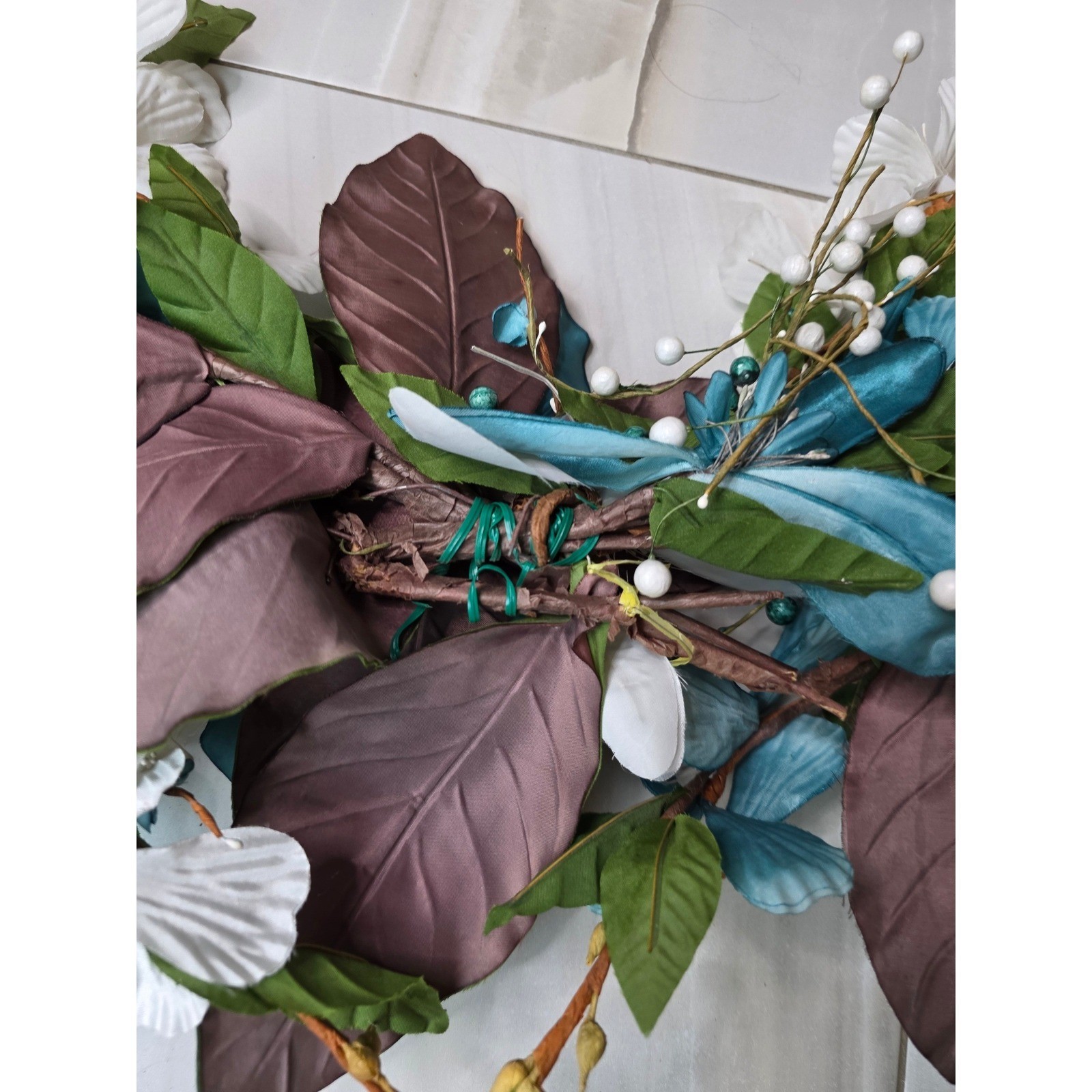 Large Teal & White Floral Wall Decor Metal Flower Wall Art 37″ Wide