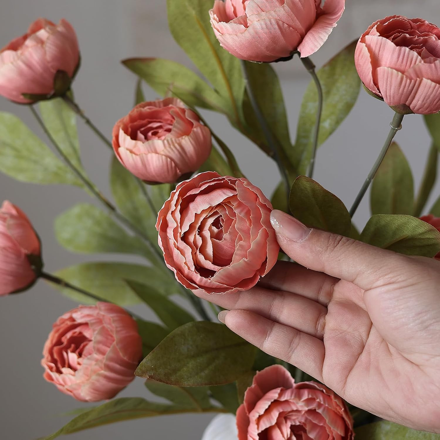 12 Pcs Faux Silk Peony Artificial Flowers for Vase -27″, Bulk Fake Peonies Branc