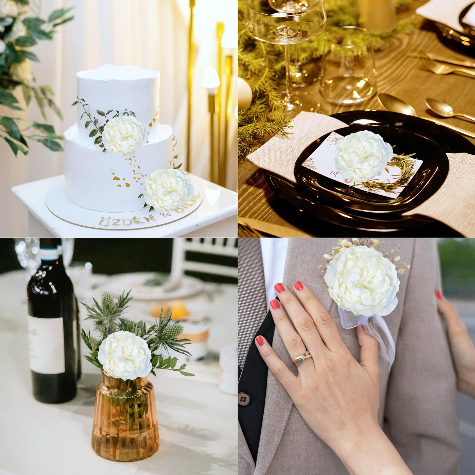 16 PCS 4 Inch Ivory Peonies Artificial Flowers Bulk Fake Peony Foam Bouquet