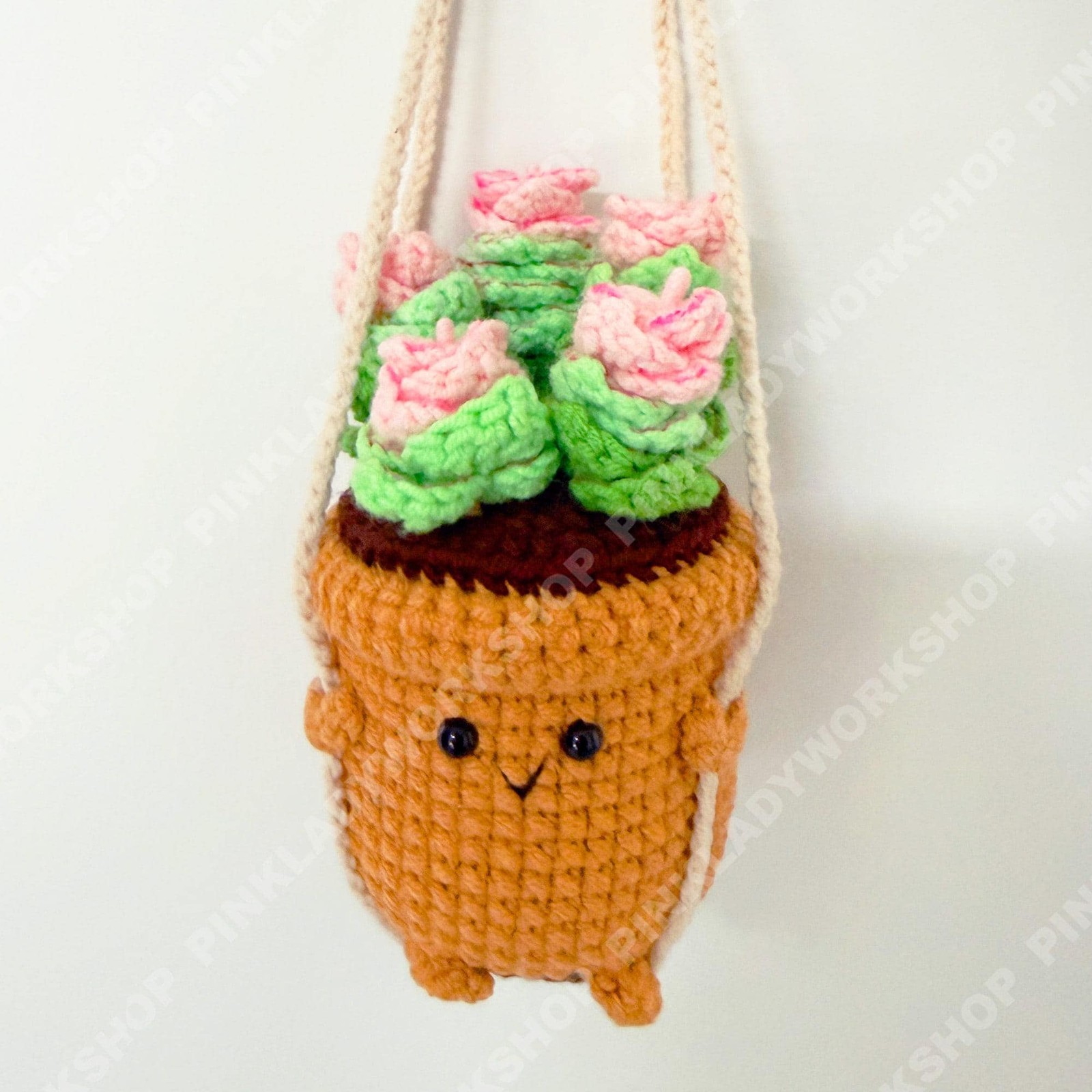 Crochet Hanging Plant | Smiley Face Plant Pot | Handmade Crochet Succulent