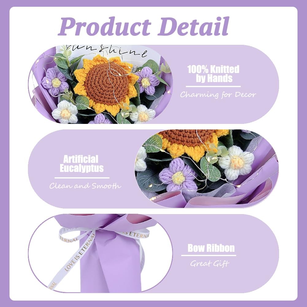 Crochet Flower Sunflower Bouquet – Handmade Artificial Flower for Festival We…