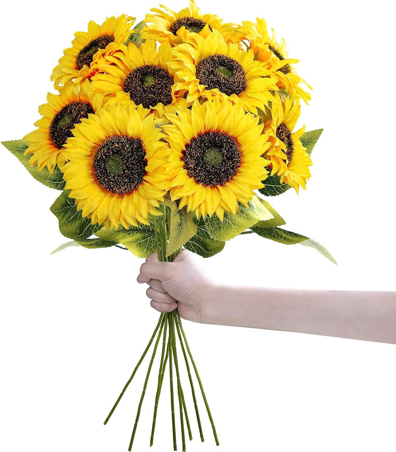 9-Pack Artificial Sunflower Stems, 19.7″ Tall Full & Lifelike Yellow Silk