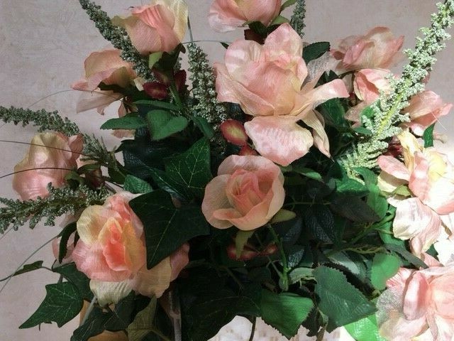 Silk Flower Floral Arrangement In Vintage Bowl. Decorative, Hand Designed MED sz