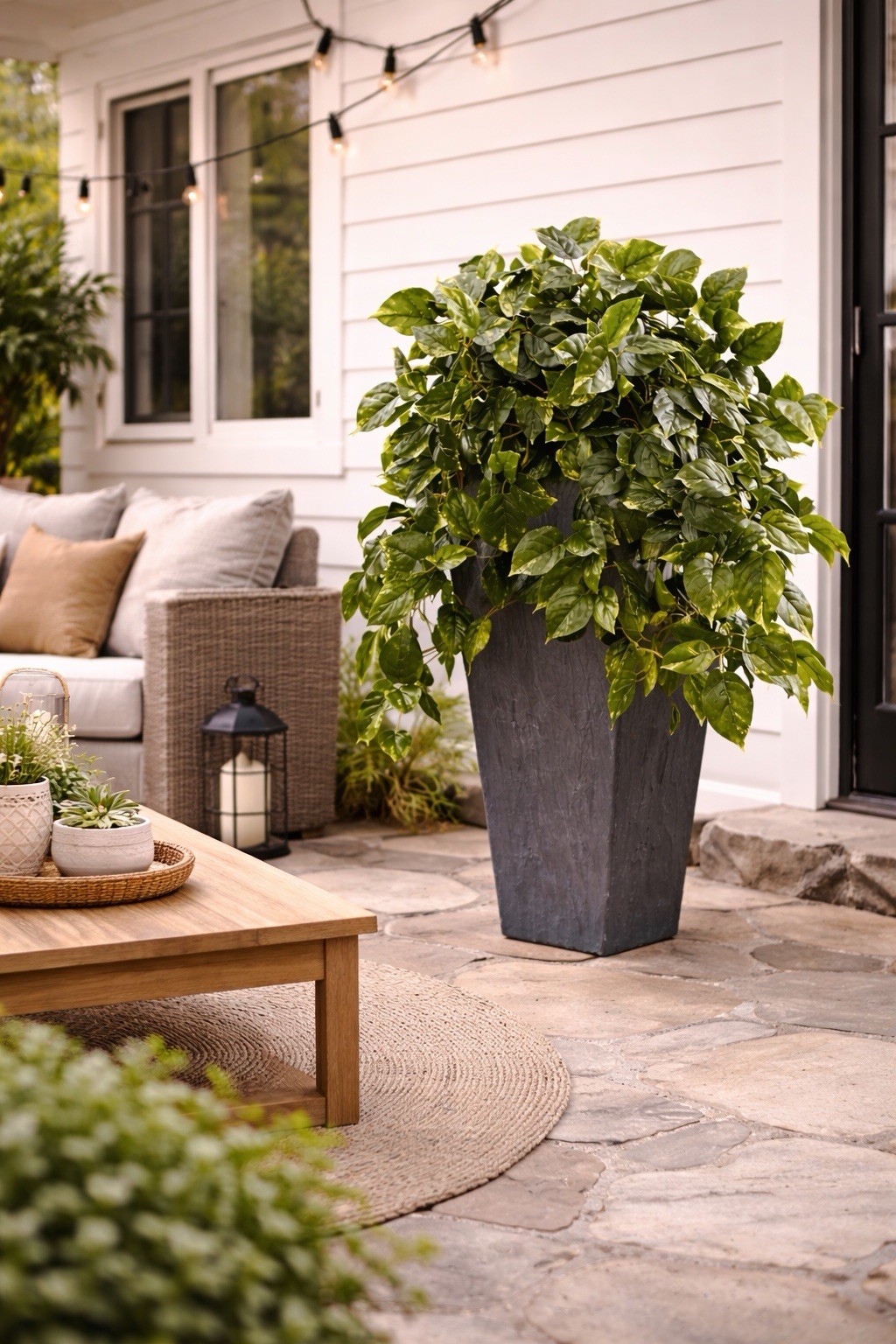 29″ Artificial Pothos In Slate Planter UV Resistant (Indoor/Outdoor)