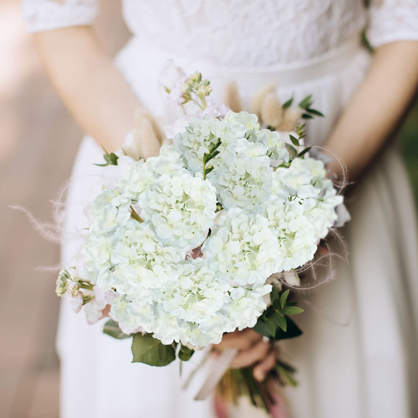 60 Pieces Silk White Hydrangea Artificial Flowers Heads Full Hydrangea Flower…
