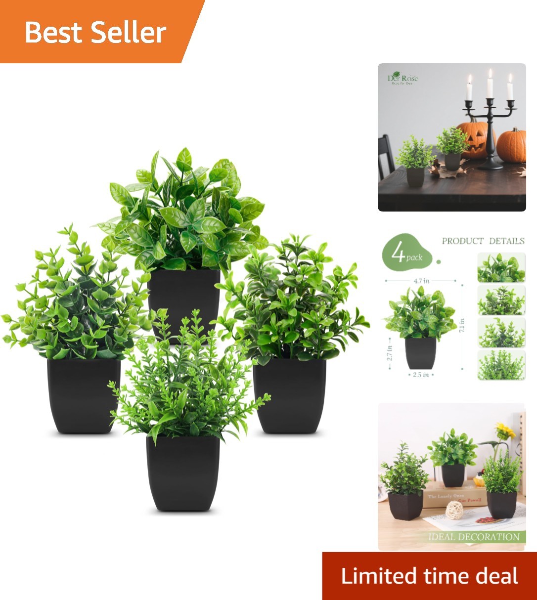 Eco-Friendly 4-Piece Black Faux Plant Set for Home, Office, and Halloween Decor
