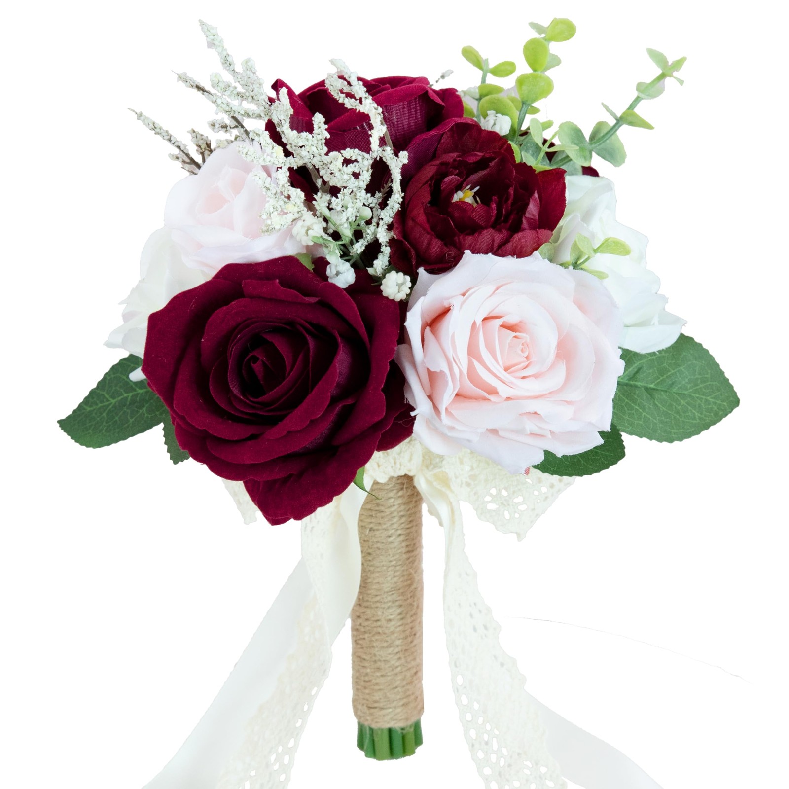 Wedding Bouquets for Bride Bridesmaid, Artificial Burgundy Blush Bride Flower…