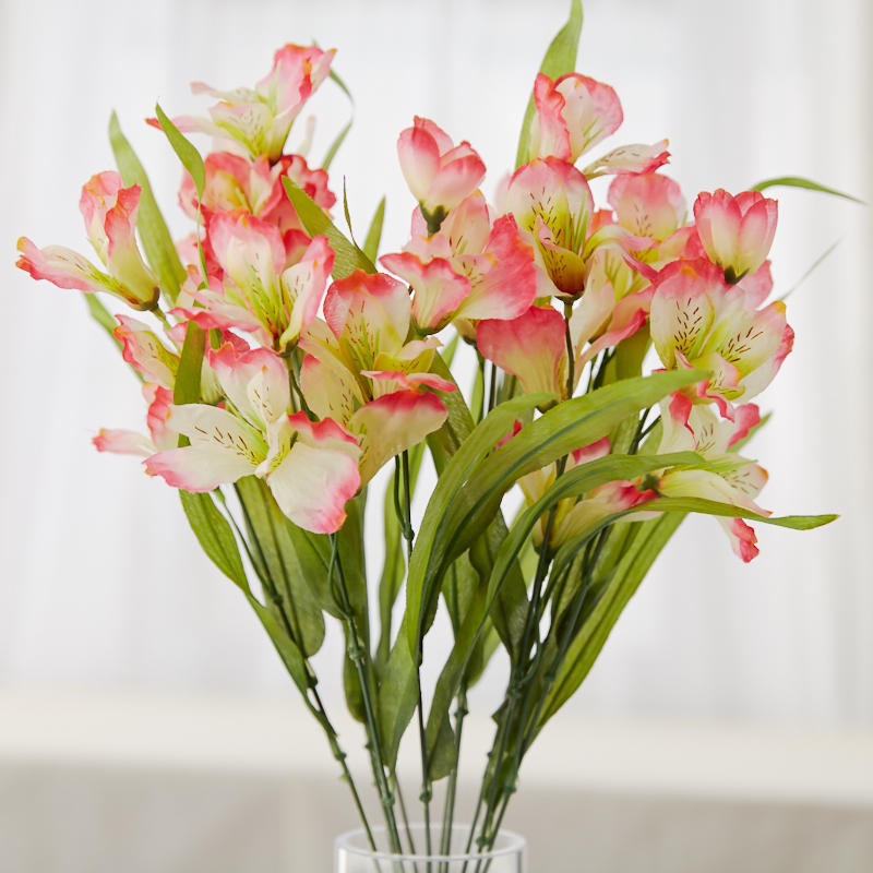 Set of 2 Artificial Pink Poly Silk Lily of The Incas 20″ Floral Bushes