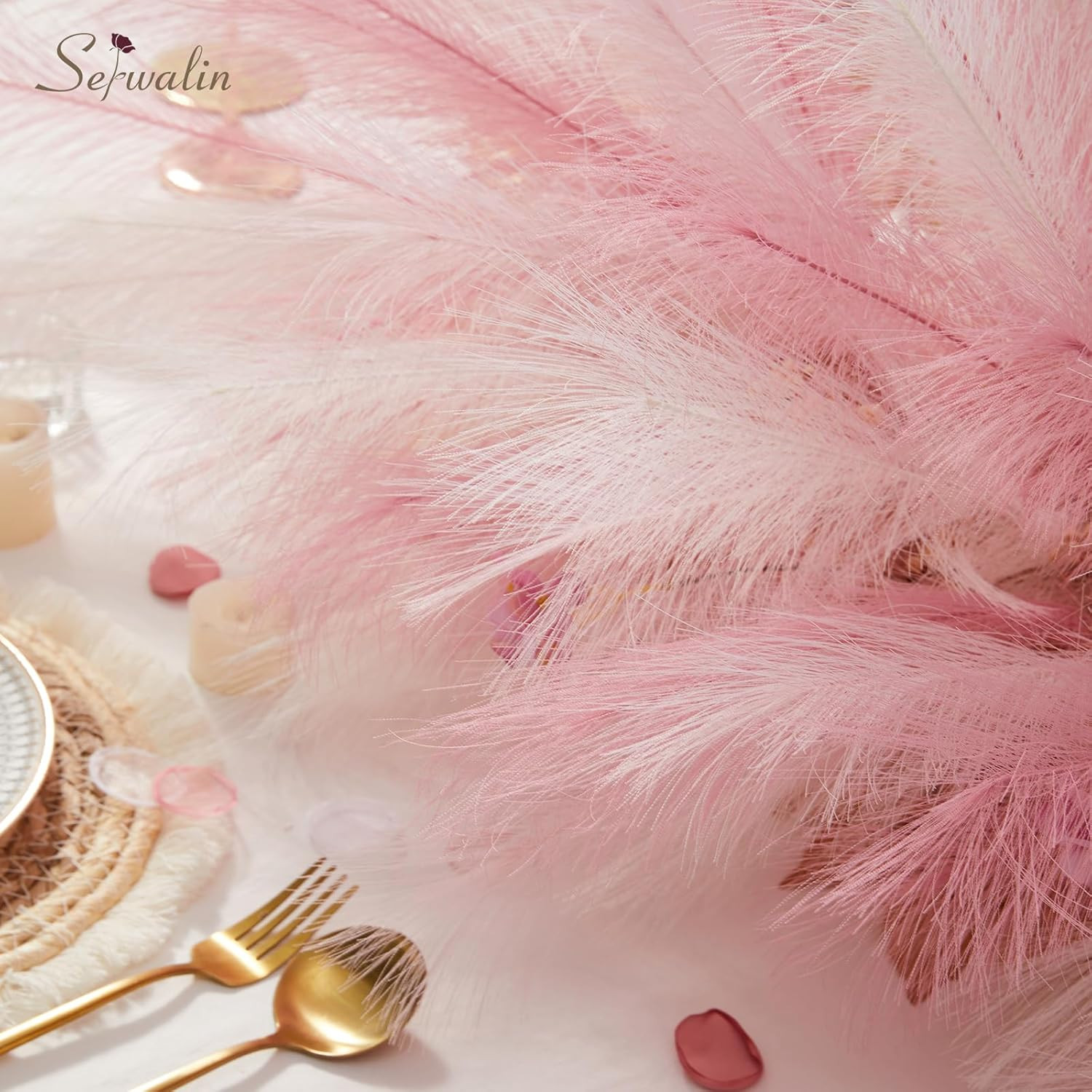 60PCS 17.7″ Pink Pampas Grass Boho Feathers Decor for Home Decor | Artificial Fa