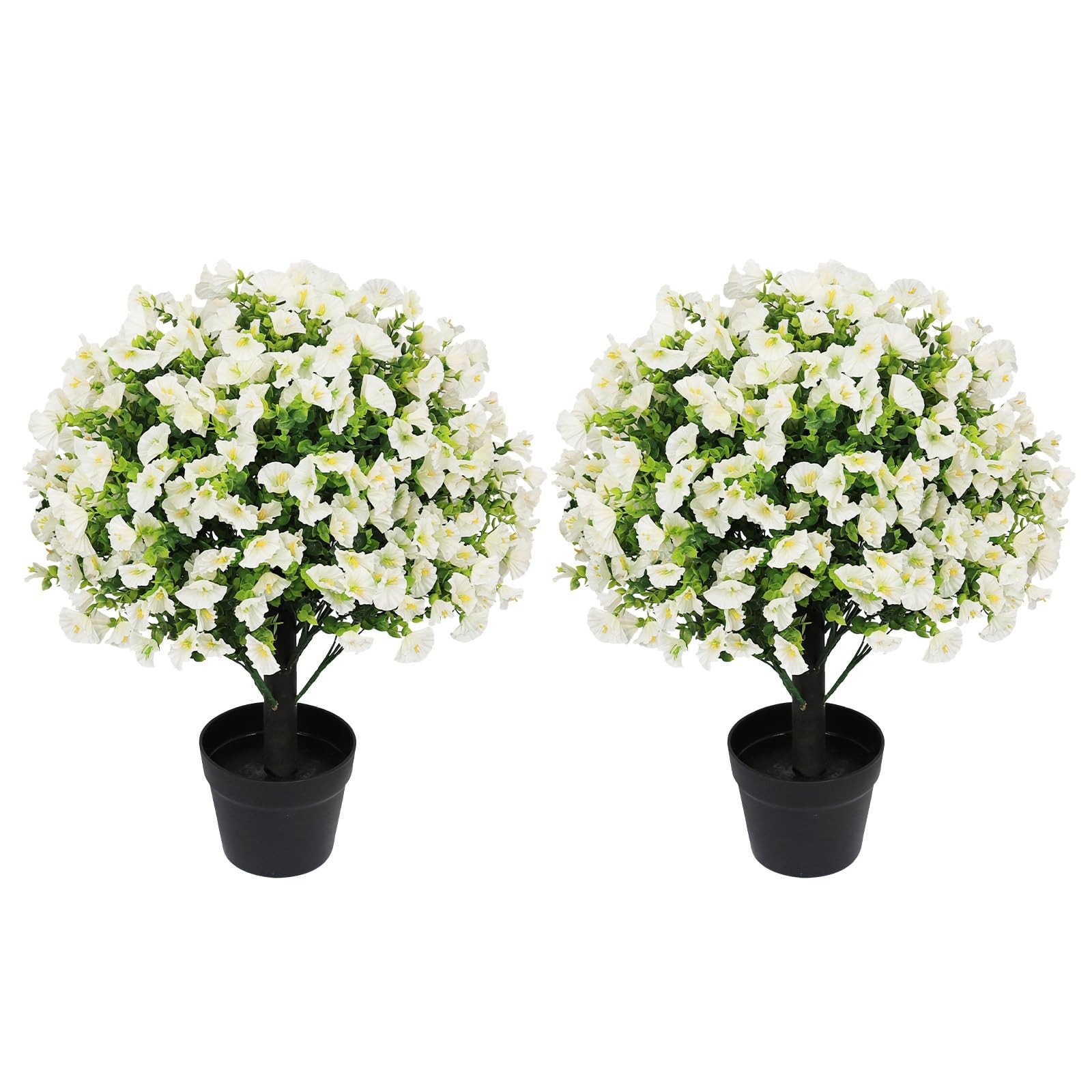 24″ Artificial Potted Plants Outdoor Set of 2, UV Resistant Faux White Flowers