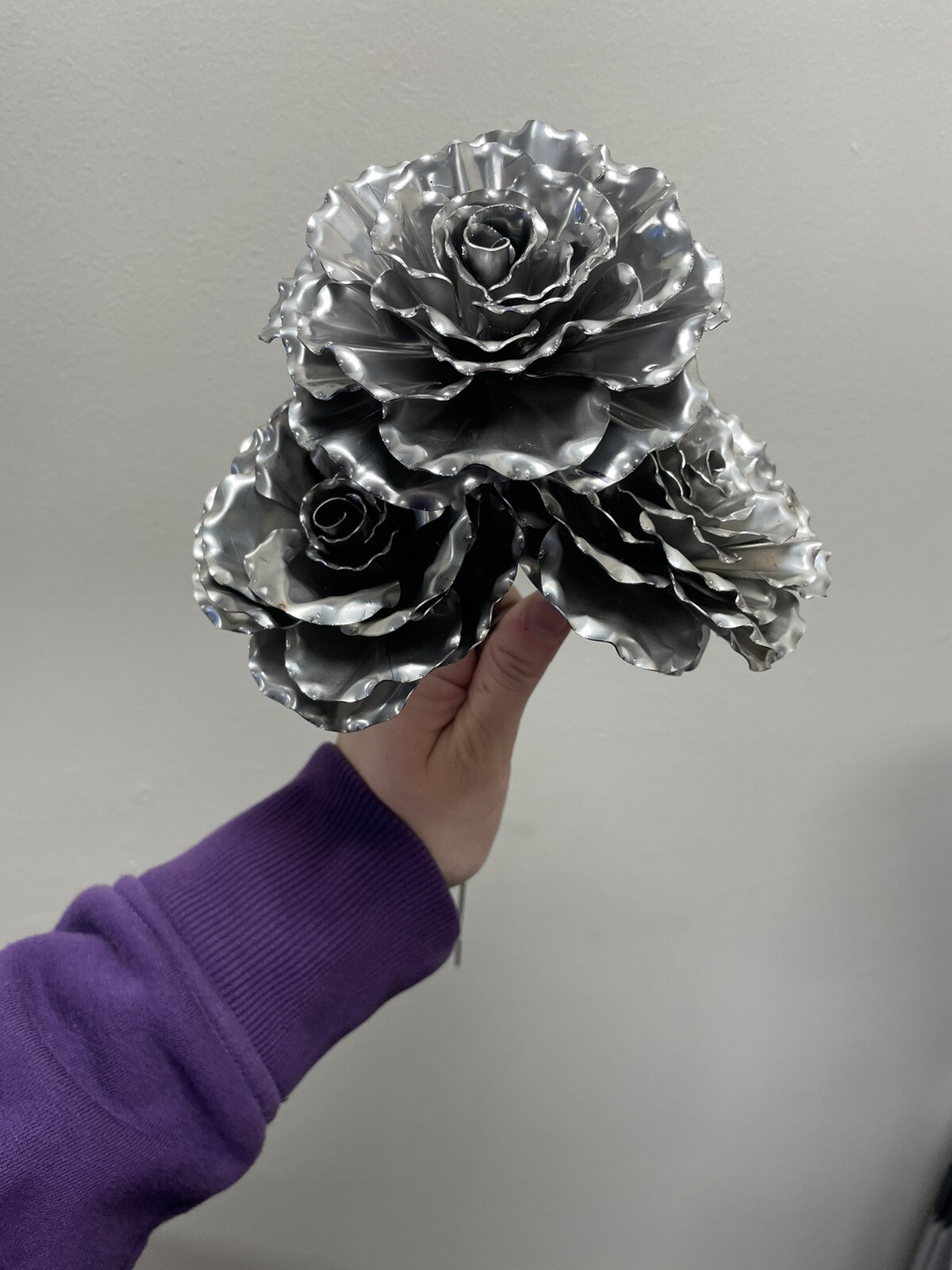 Metal Rose Flowers, handcrafted, bent, and welded. $15/Rose.