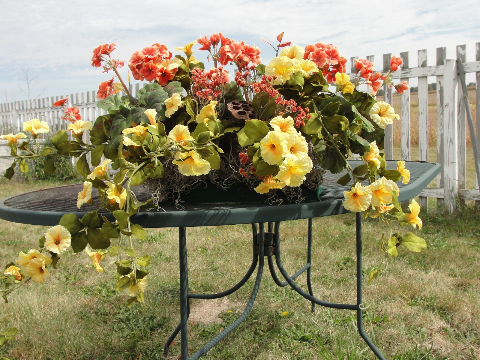 18″ Base for a 24″ Window Box Orange Geraniums Yellow Azaleas Cottage