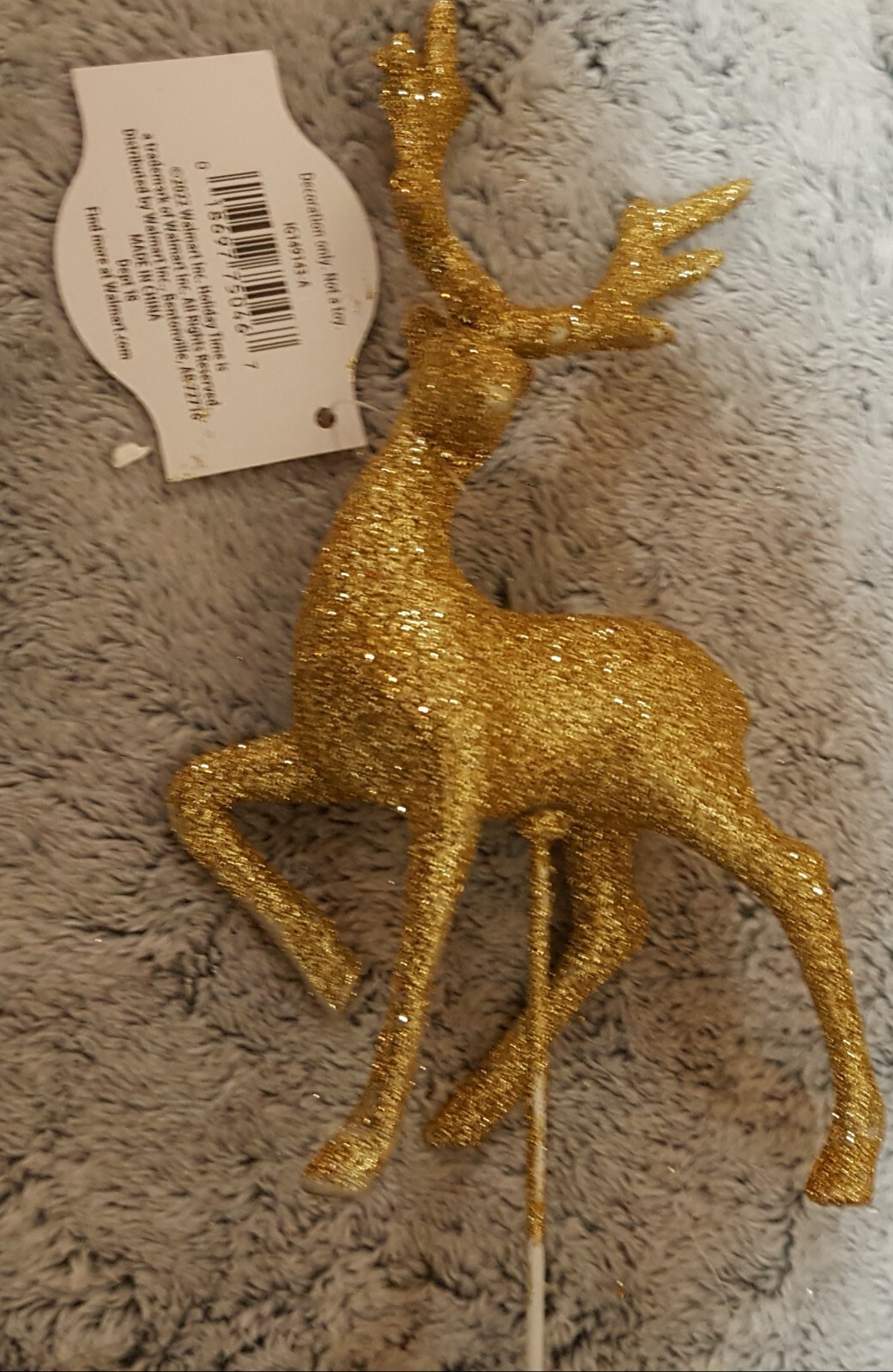 Holiday Time Gold Glitter Reindeer Pick -Floral Arrangements/Wreaths 8.5″L