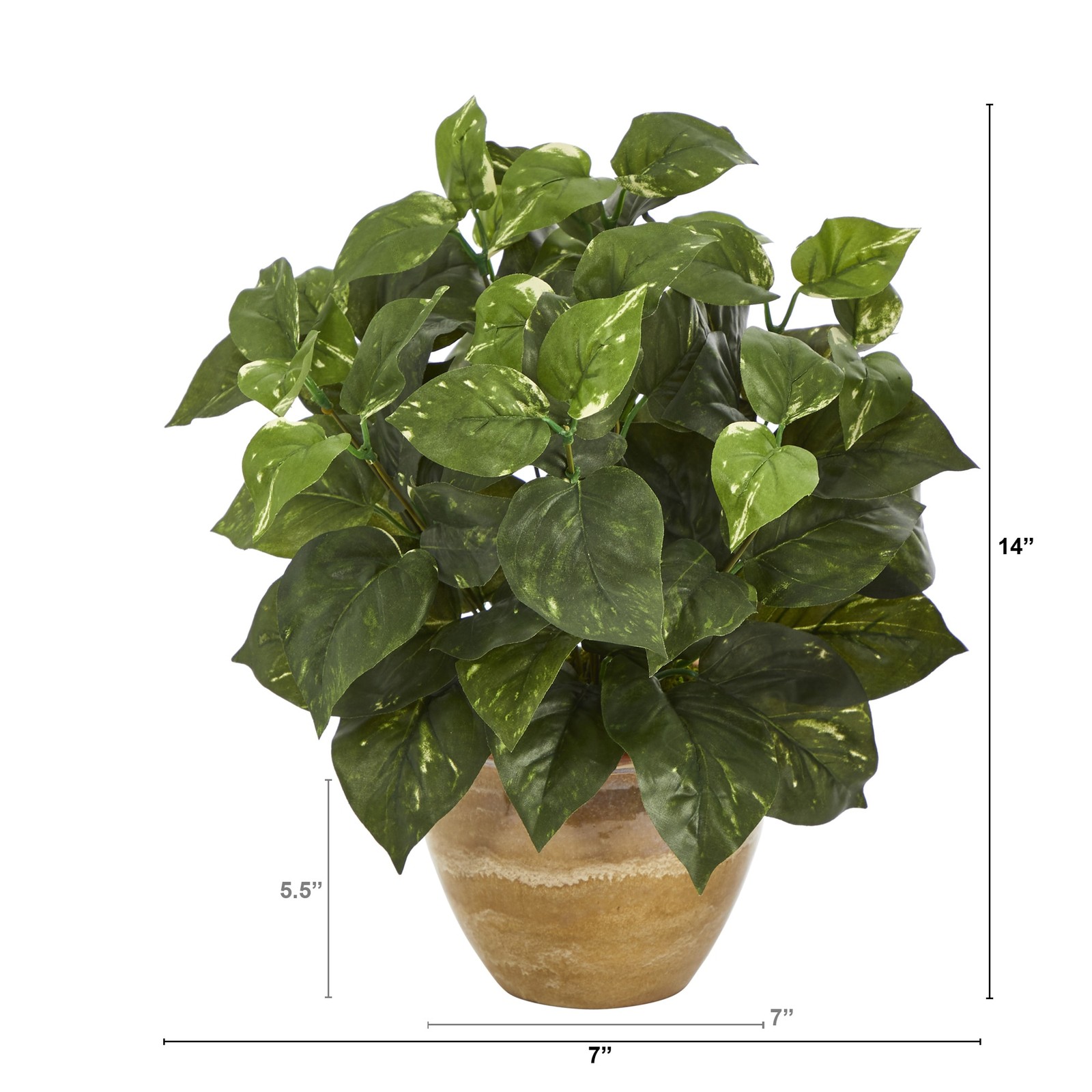 14 Inch Pothos Artificial Plant in Ceramic Planter Realistic Greenery Home Decor
