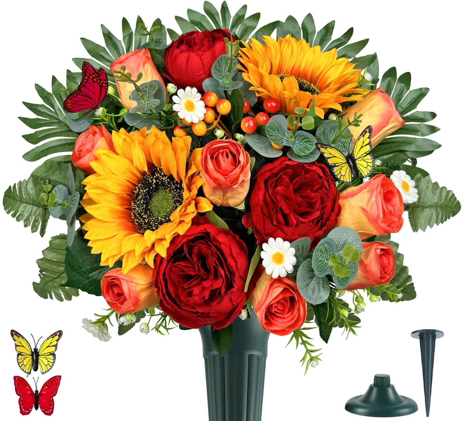 Artificial Cemetery Flowers for Outdoor Grave Decorations，Memorial Flower- Re…