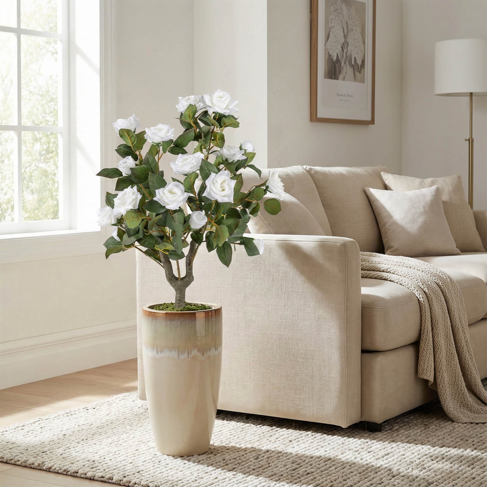 2 Pack Artificial Rose Flower Trees,31.5″ w/Spikes,186 Leaves & 18 White Flowers