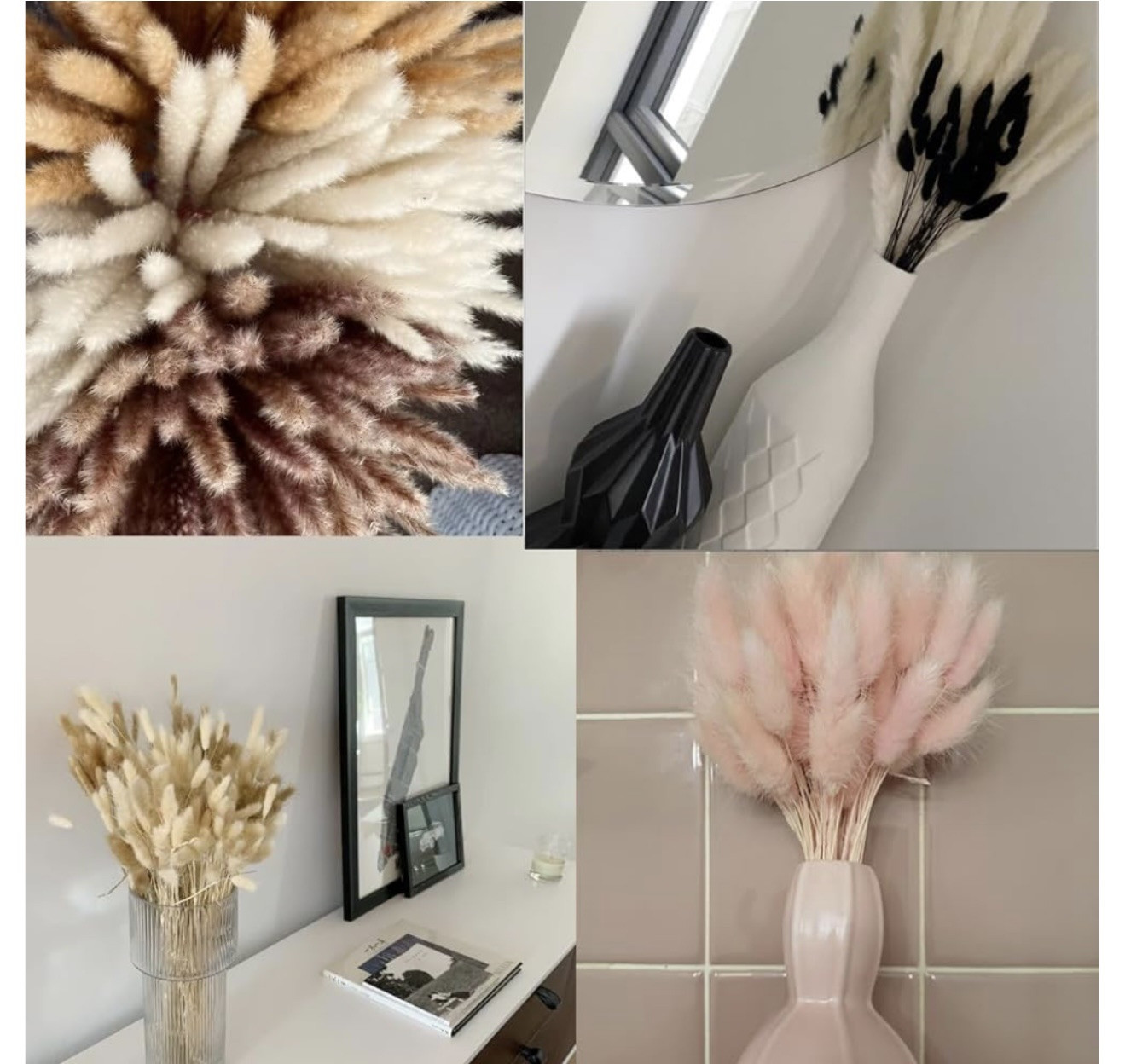 110 Pcs Bunny Tails Dried Flowers, Natural Dried Bunny Tails 110 Pcs Black