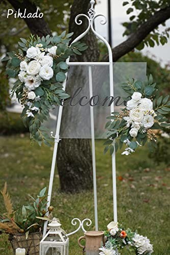 Faux Arch Flower Swag Set of 2 White Wedding Sign Decor Floral Silk Foam 26 Inch