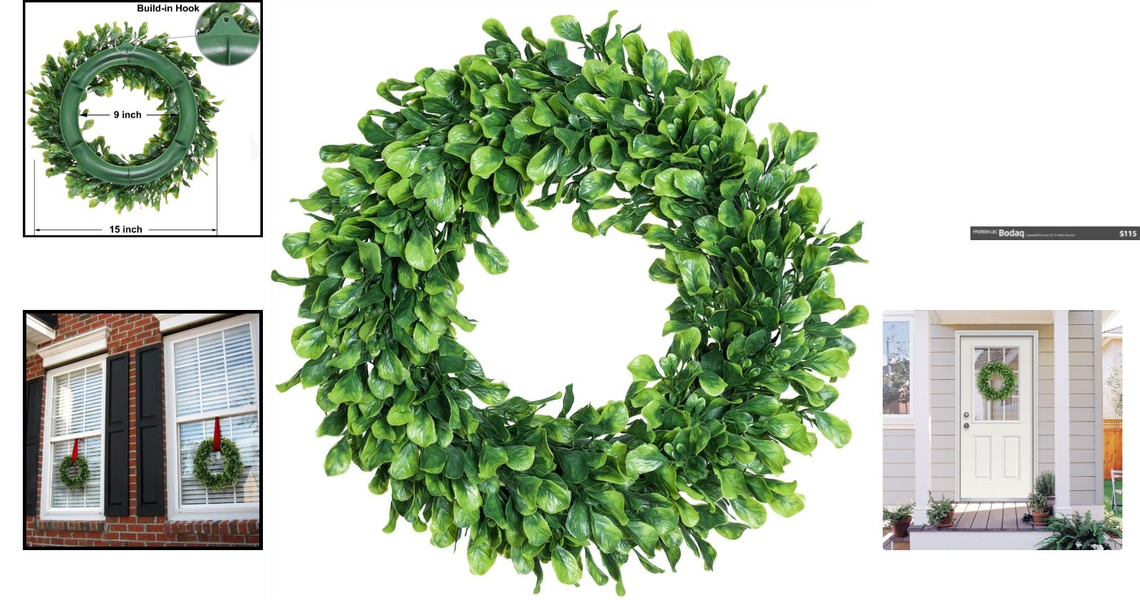 Lifelike 15″ Artificial Boxwood Wreath – Perfect for Front Door Elegance