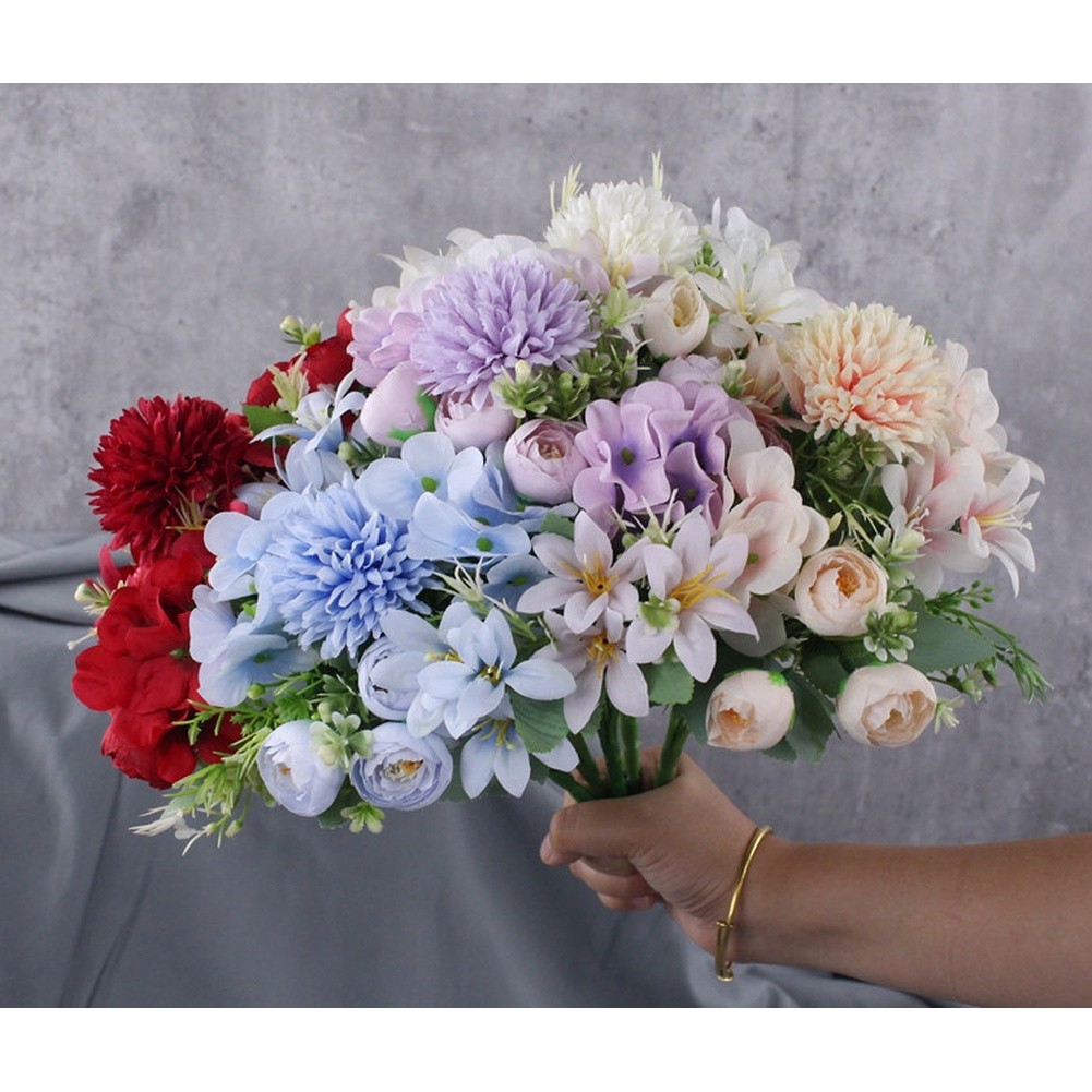 Nordic Style Silk Hydrangea Bouquet 7 Head for Wedding Arch Shelf Mantel Decor