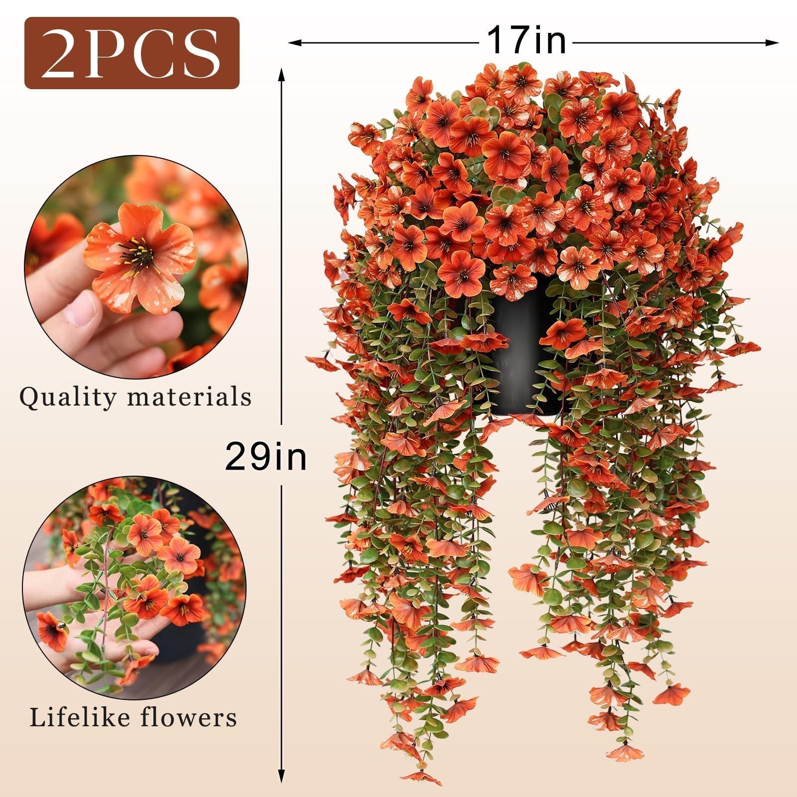 29″ Artificial Hanging Flowers Potted Plants – 2 Set for Outdoor Fall Decorat…