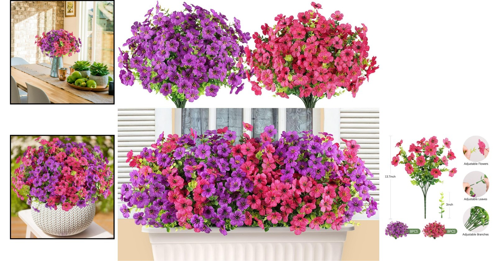 Durable Fuchsia Purple Artificial Flowers – 16 Bundles for Seasonal Decorating