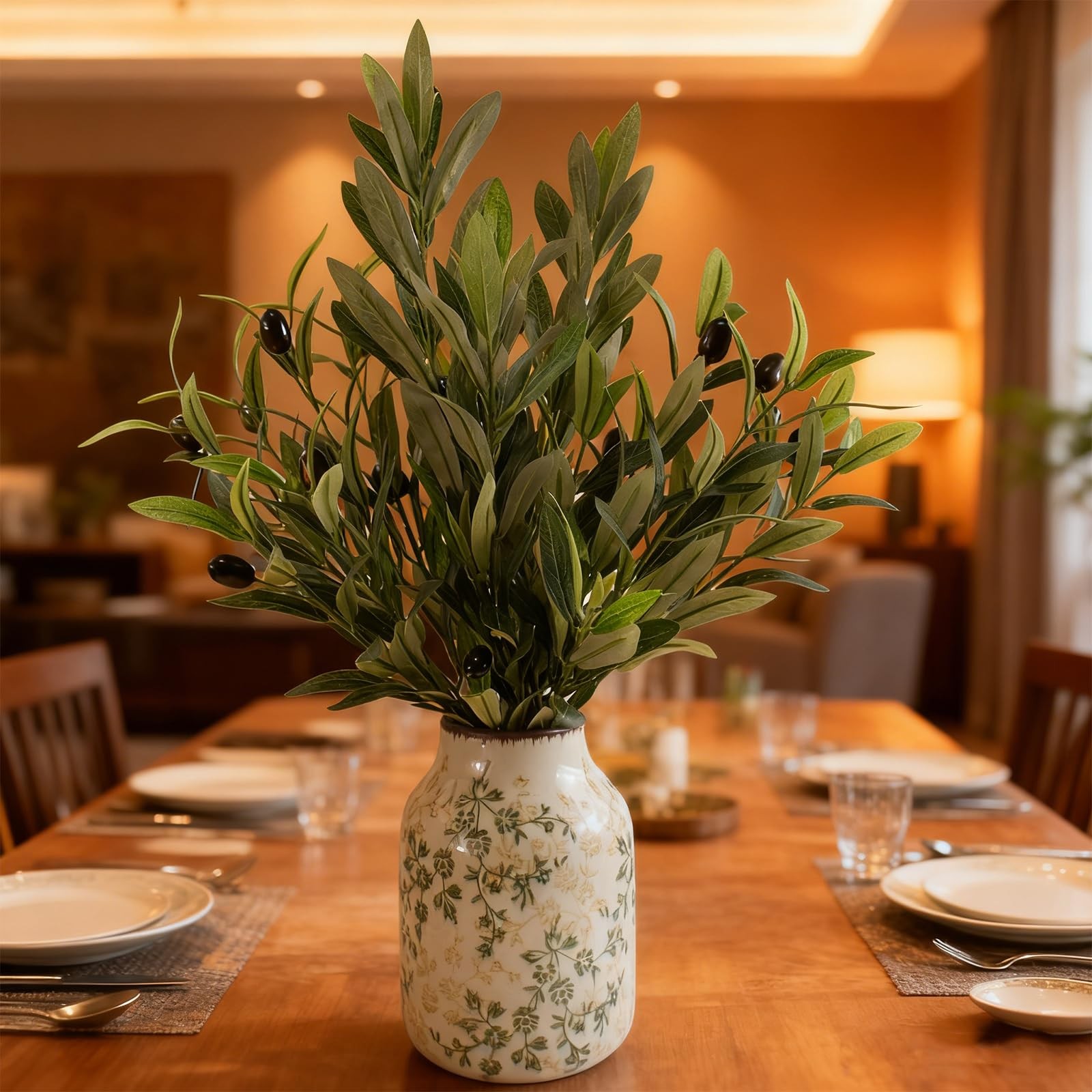 4 Pcs Artificial Olive Branches for Vase, 20″ Fake Greenery Olive Stems Faux …