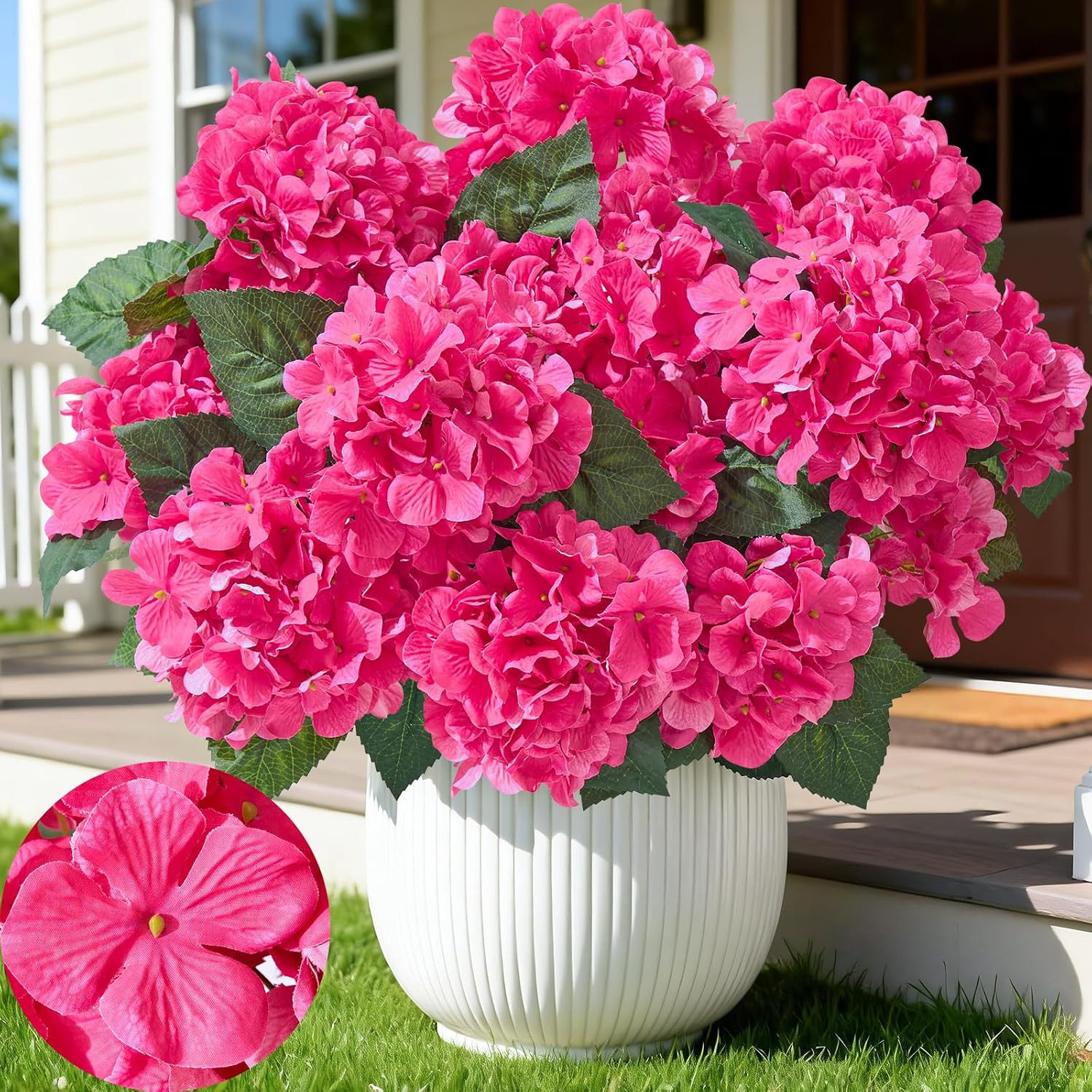 12 Heads Artificial Flowers for Outdoors, UV Resistant Faux Hydrangea Flowers fo