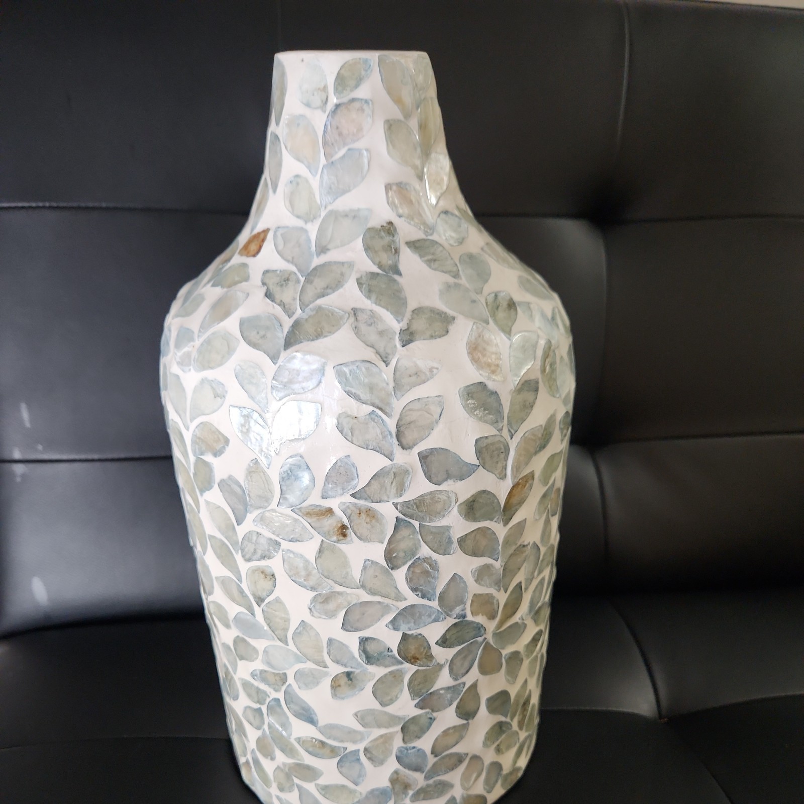 Handcrafted Textured Ceramic Vase Leaf Design Vietnam 12” Decorative Art