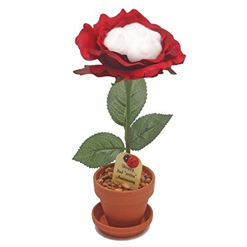 2nd Year Cotton Anniversary Rose – 7″ Artificial Flower in Terra Cotta Pot, Hand