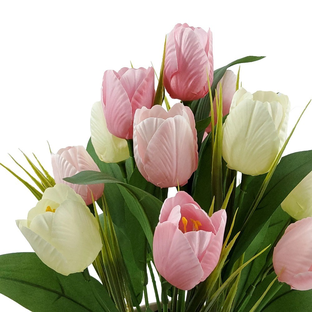 Pink Artificial Polyester Tulip Flower in Plastic Pot Indoor Home Decor 15.5