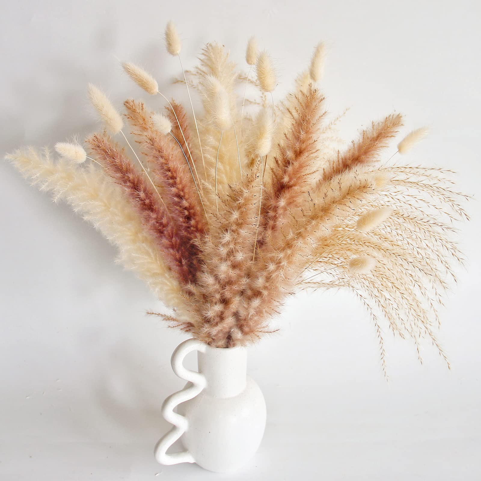 Natural Dried Pampas Grass Decor 110 PCS with White Bunny Tails Flowers