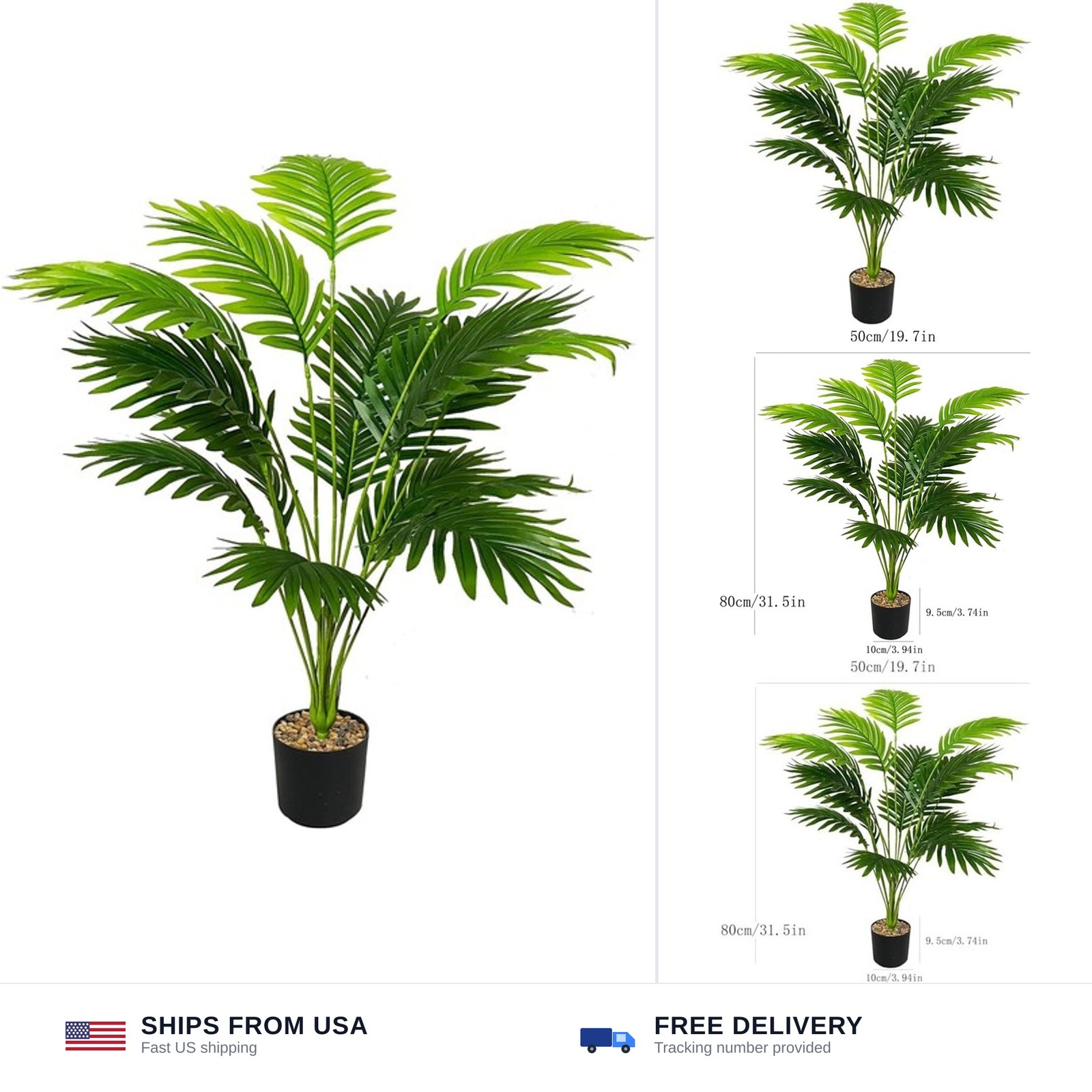 Artificial Areca Palm Plant Silk Fake Potted Faux Tree in Pot for Indoor Outd…