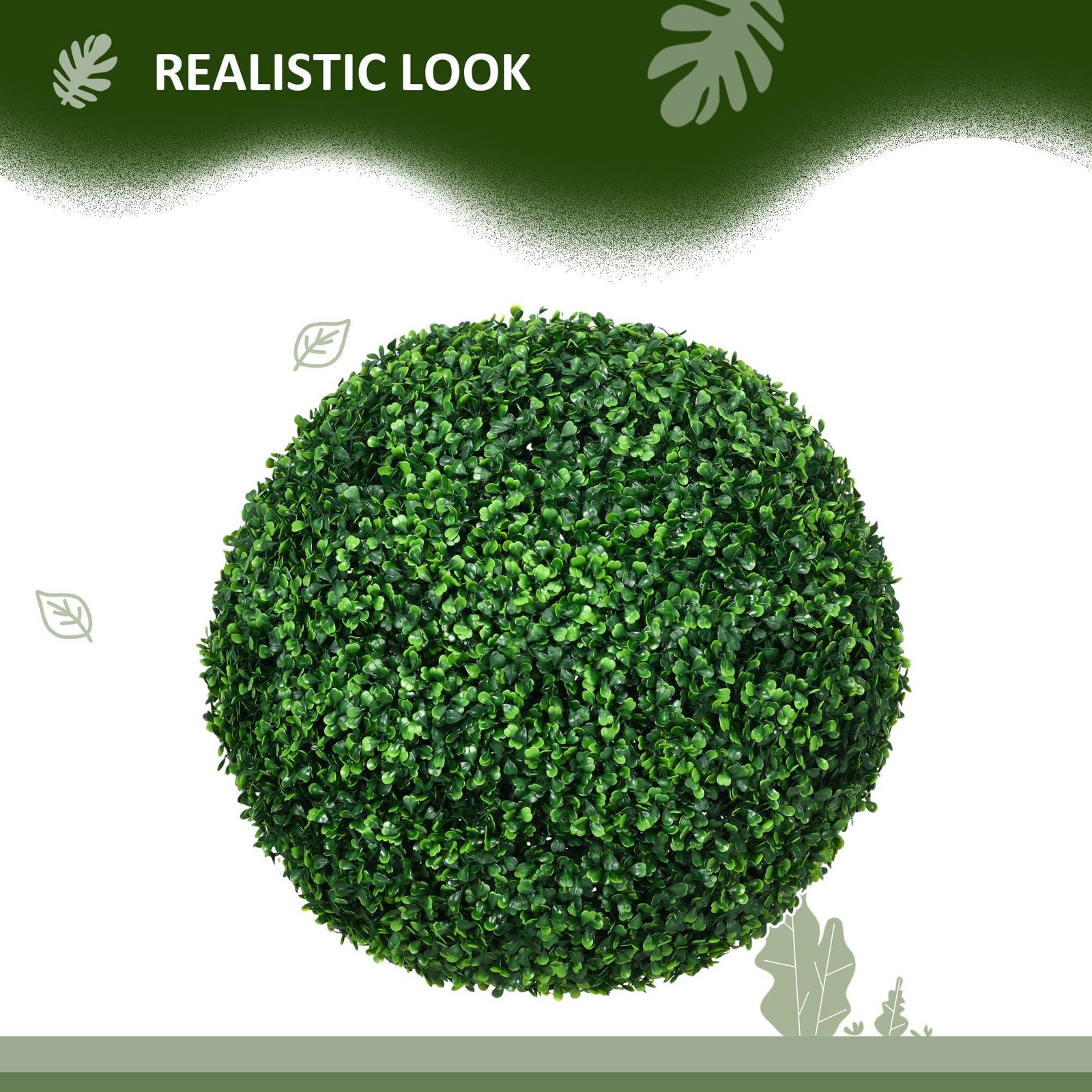 HOMCOM Artificial Boxwood Topiary Ball Set of 2 19.7 Inch Faux Plant, UV-Protect