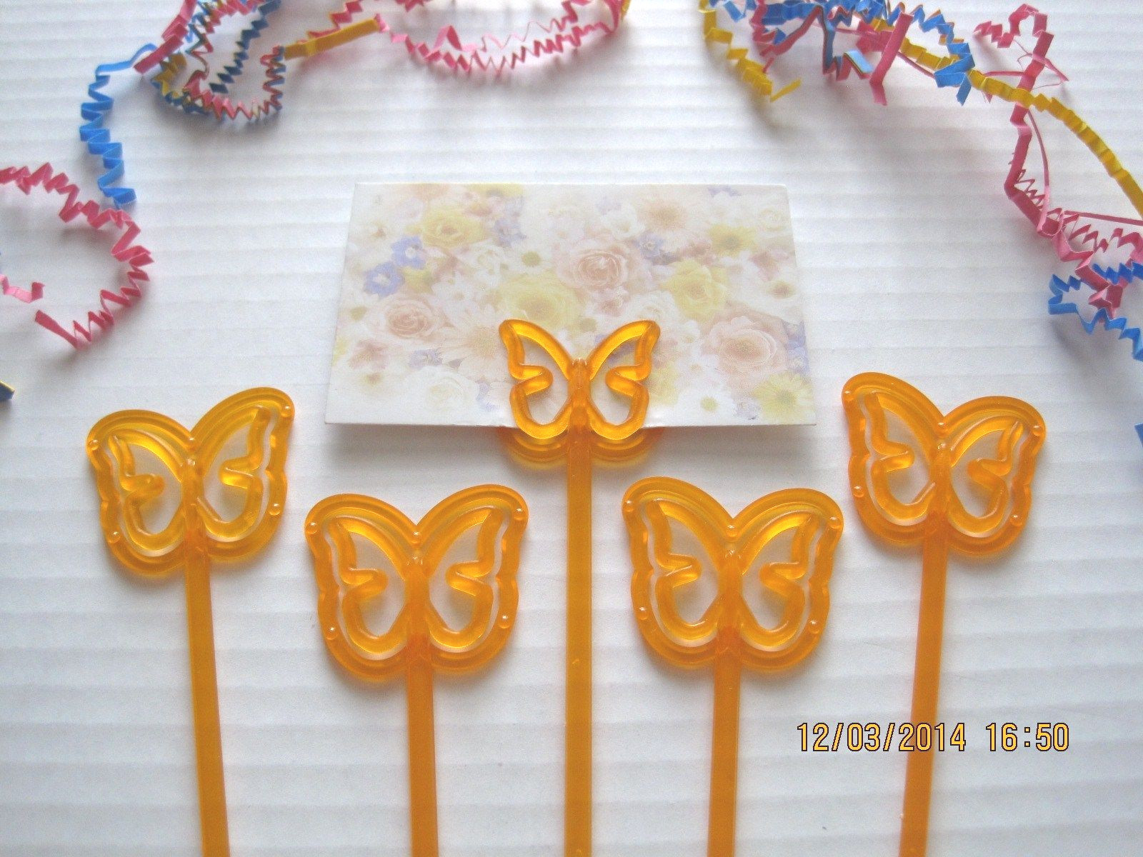 Floral Picks HEART, BUTTERFLY, STAR 12″ Pink, Red, Orange, Card Holders 12/Pk!