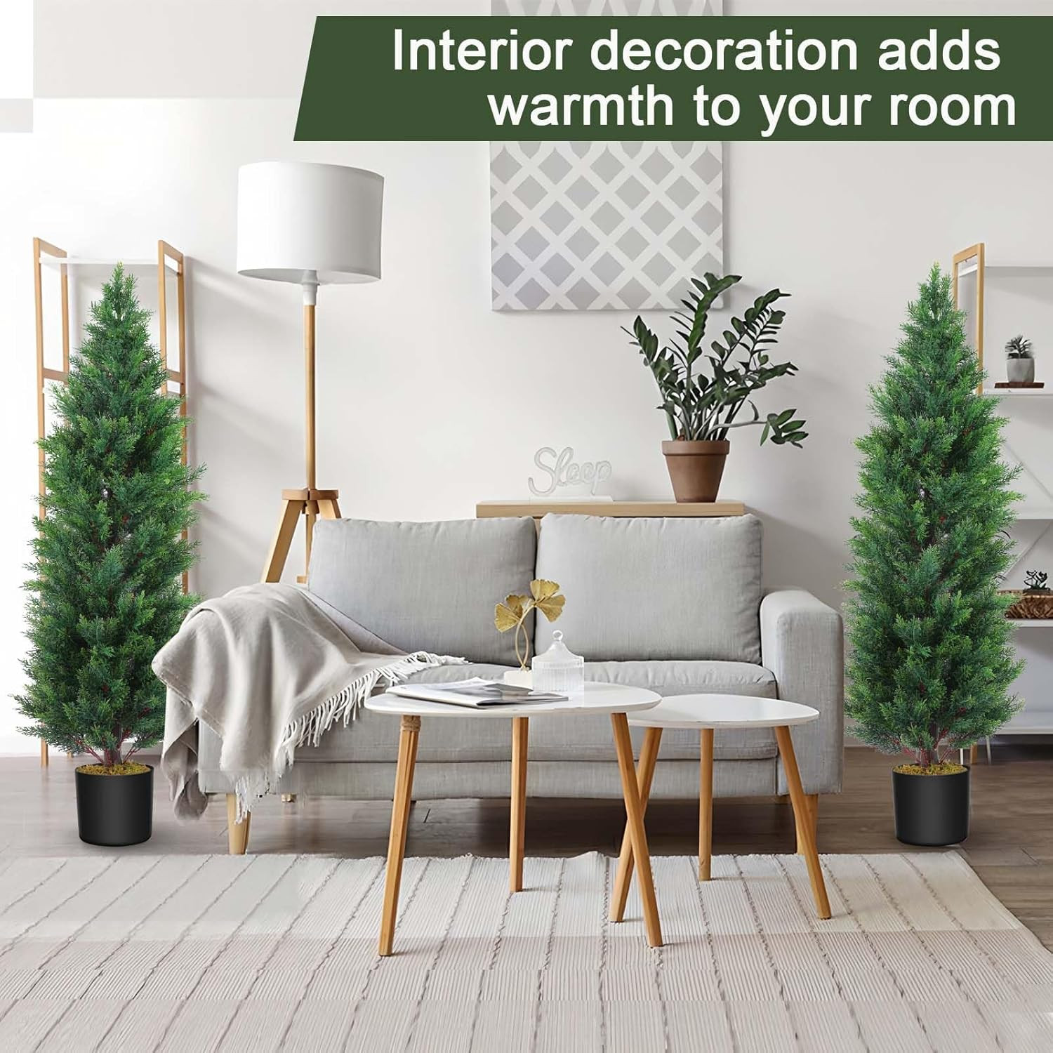 2 Pcs 4 Ft Artificial Topiary Cedar Trees, Outdoor Faux Pine Shrubs, Realistic F