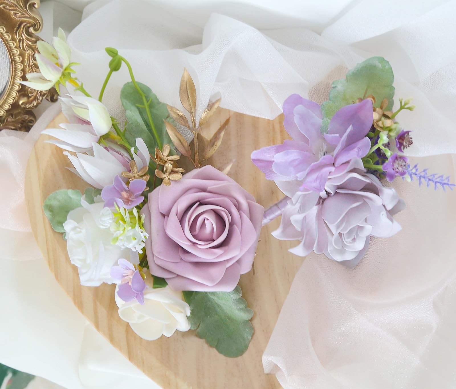 2 PCS Blue Wedding Rose Corsage Boutonniere Set Wristlet Bride Groom Prom