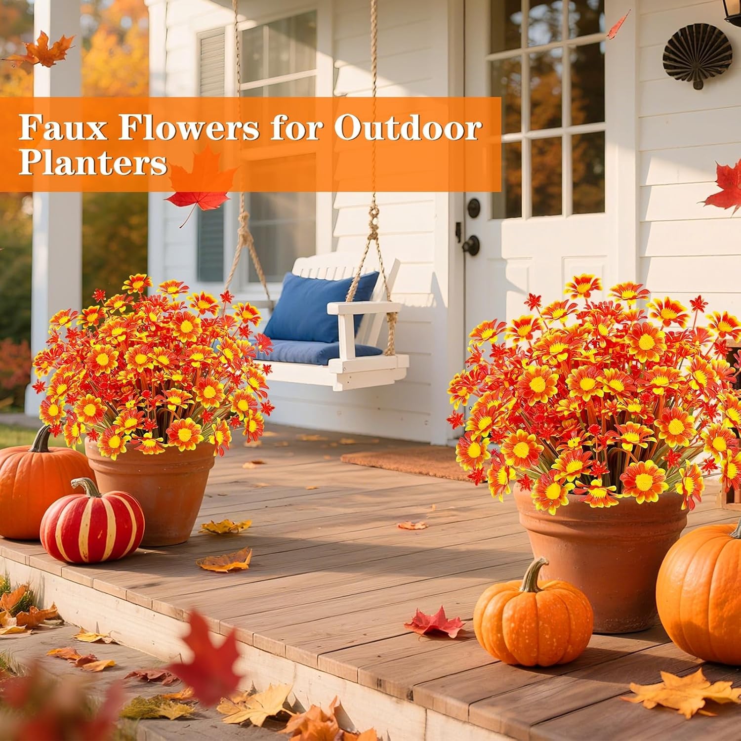 8 Bundles Artificial Mums for Outdoors Fall Flowers UV Resistant Fall Decor |