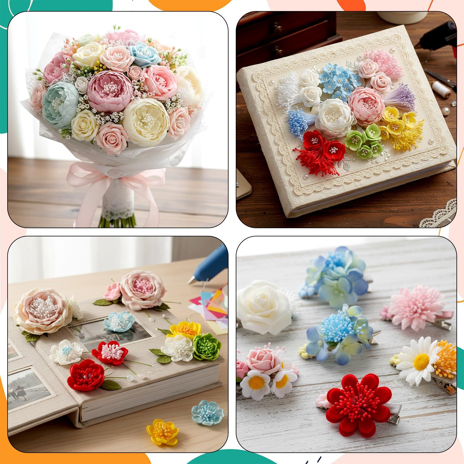 1600 PCS Flower Stamens 1mm Artificial Pearl Double Head Floral Pistil DIY