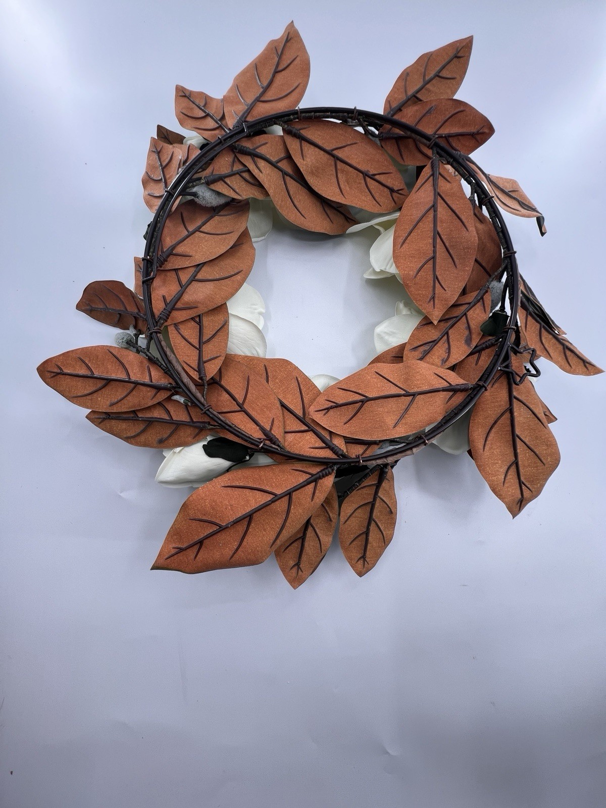 2 Magnolia Flower Wreaths 15” Artificial Hang On Door Decor Spring All Year