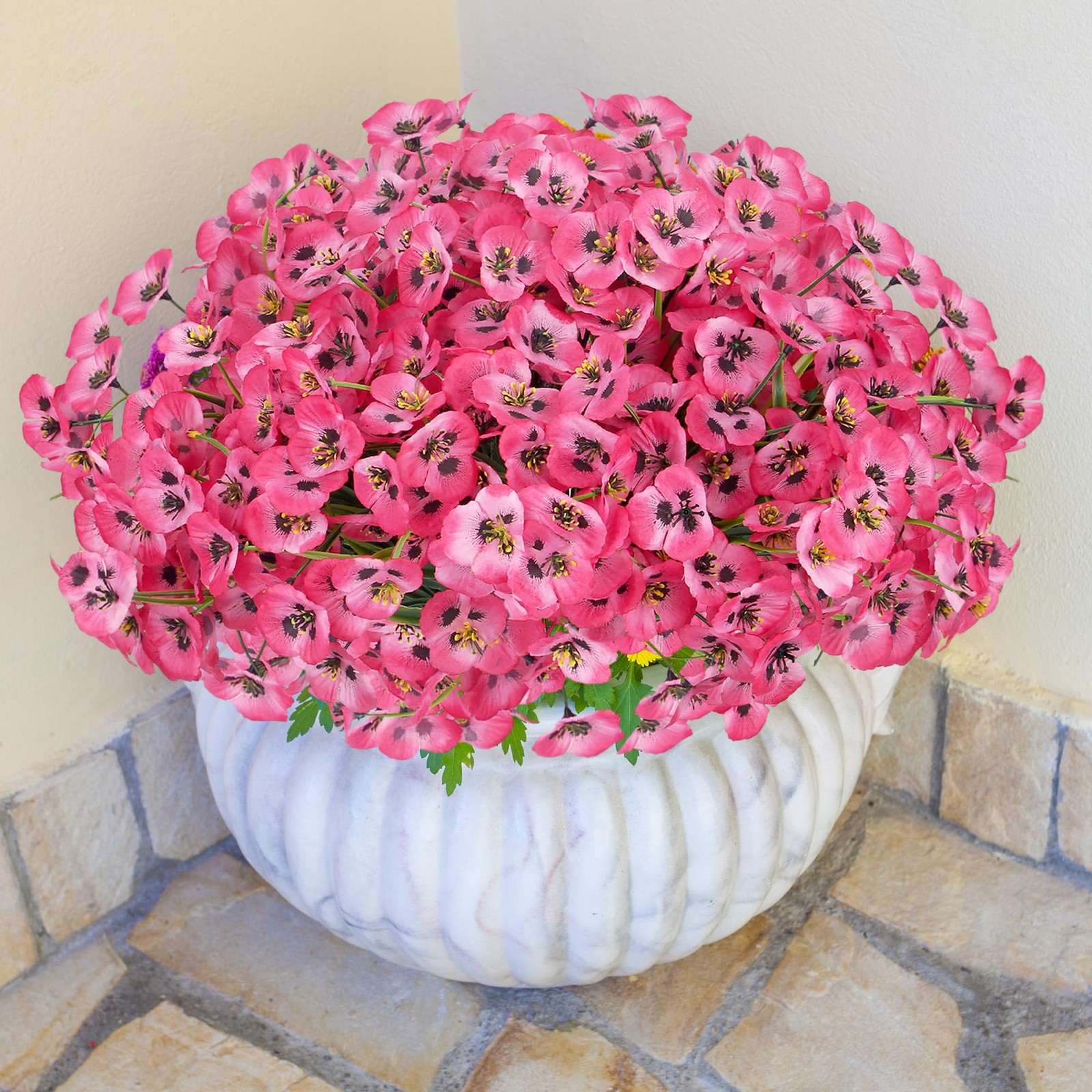 12 Bundles Artificial Flowers Outdoor Pansy Fake Flower Plastic UV Resistant …