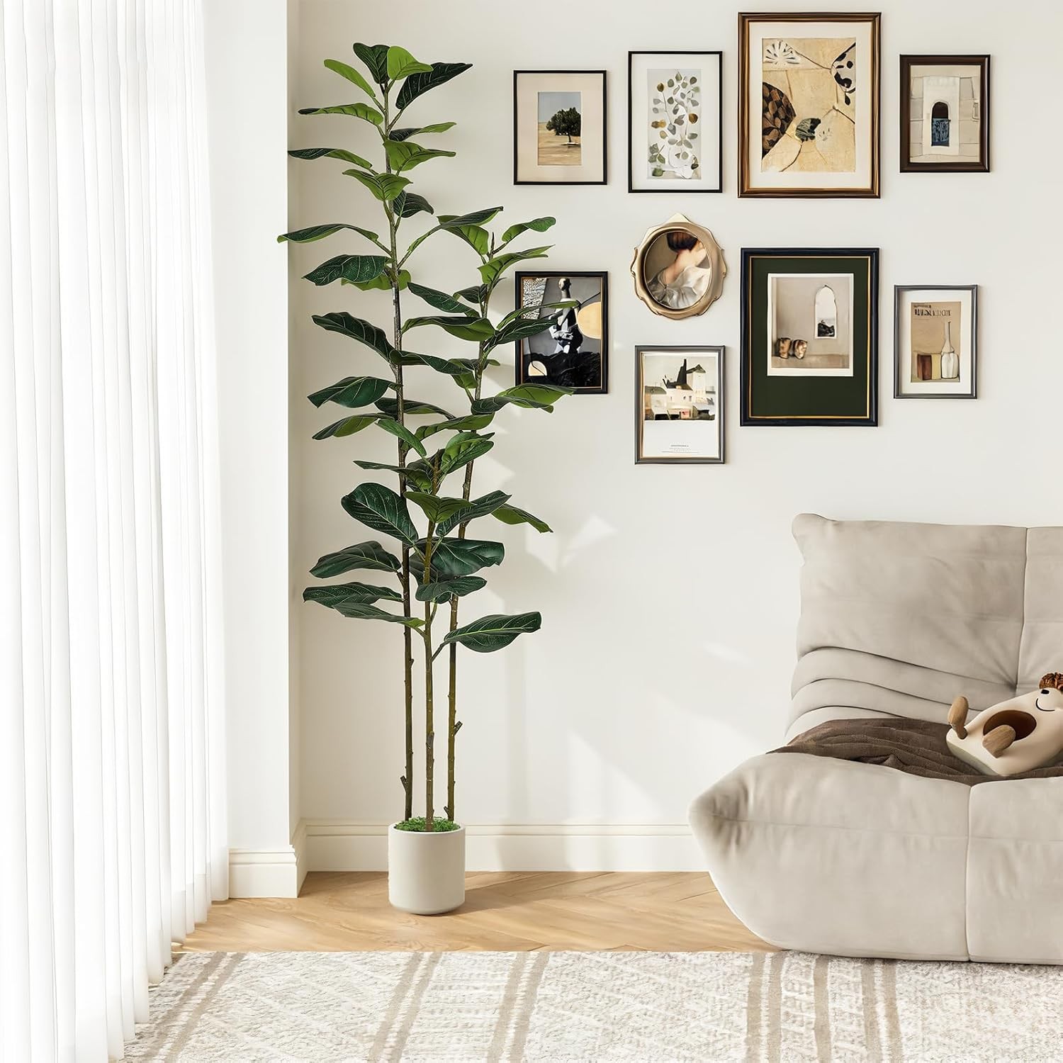 6FT Artificial Fiddle Leaf Fig Tree with White Planter Pot, 6 feet Tall Fake